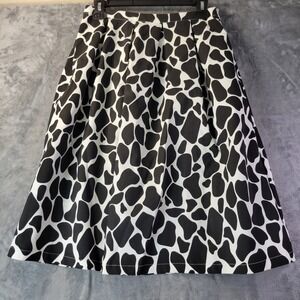 Kingdom&State Womens A‎ Line Midi Skirt M Black White Giraffe Print Modest Retro